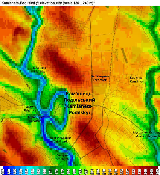 Kamianets-Podilskyi elevation map