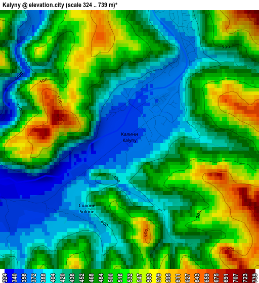 Kalyny elevation map