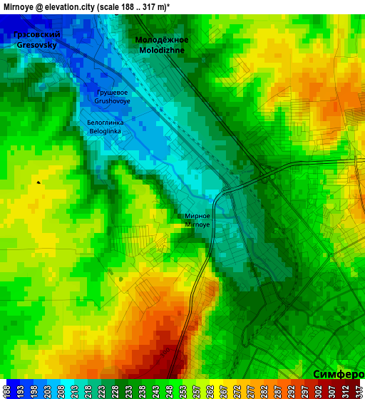 Mirnoye elevation map