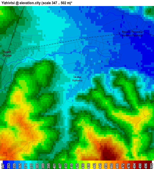 Yizhivtsi elevation map