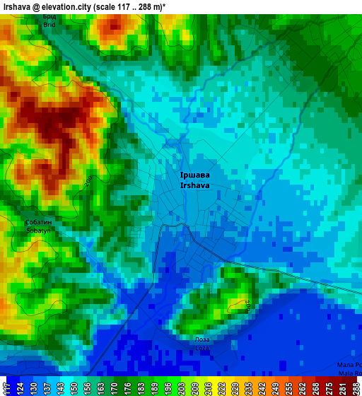 Irshava elevation map