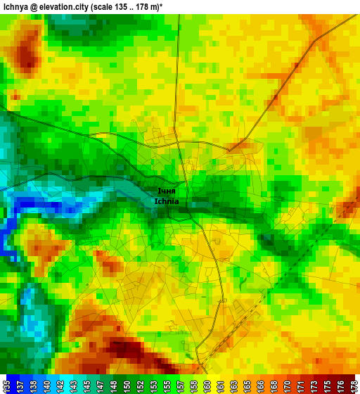 Ichnya elevation map