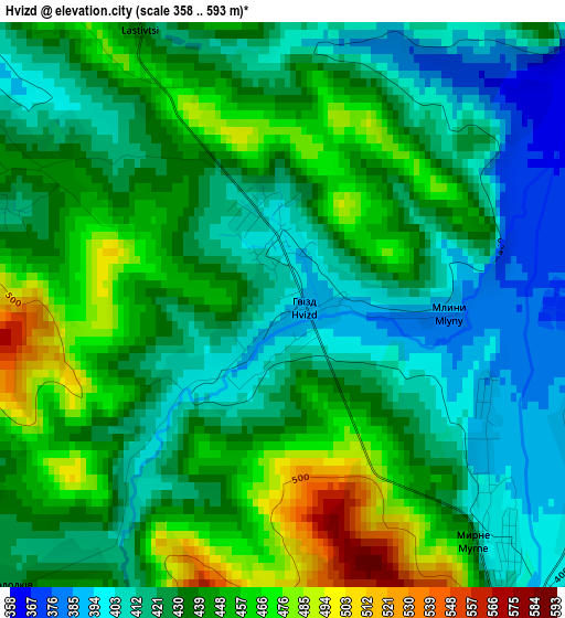 Hvizd elevation map