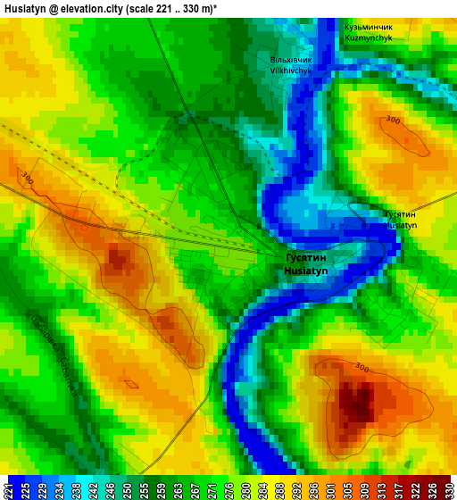 Husiatyn elevation map