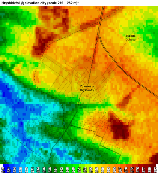 Hryshkivtsi elevation map