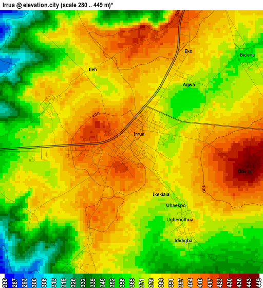 Irrua elevation map