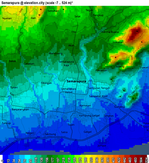 Semarapura elevation map