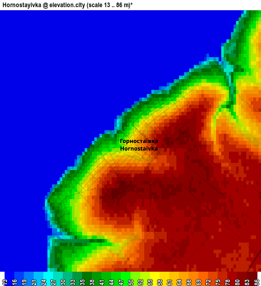 Hornostayivka elevation map