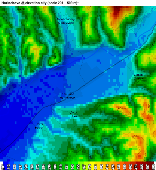 Horinchovo elevation map