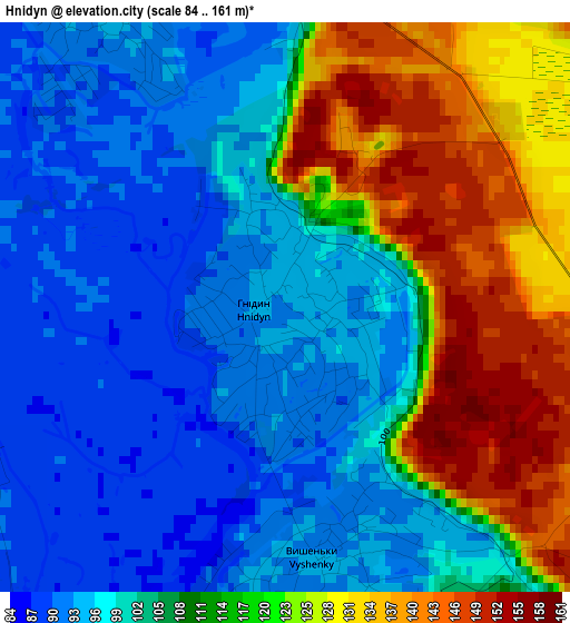 Hnidyn elevation map