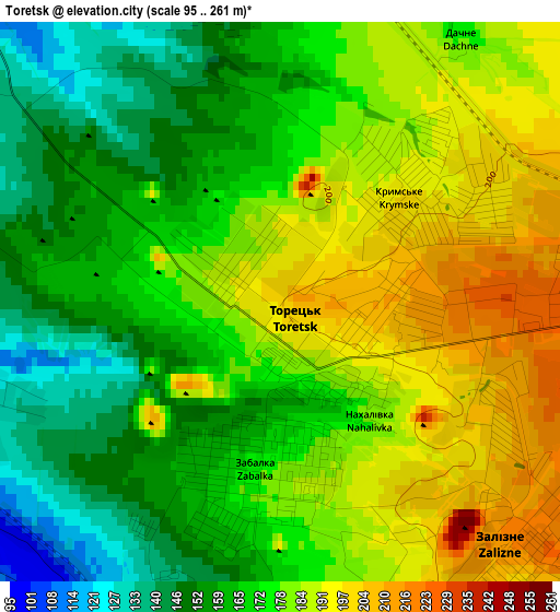 Toretsk elevation map