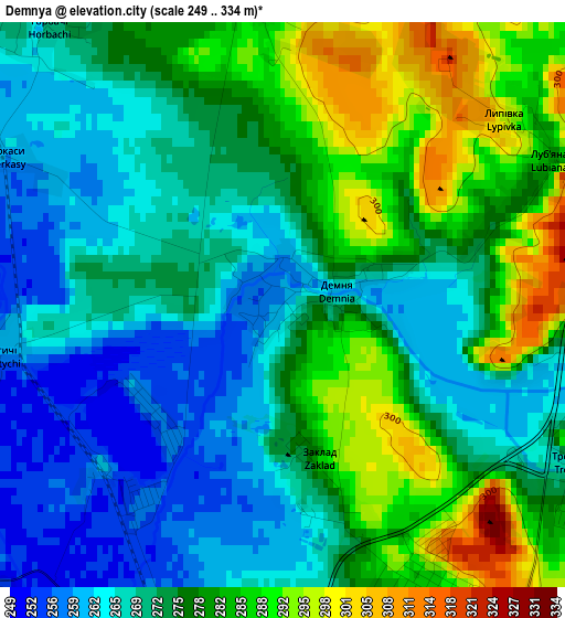 Demnya elevation map