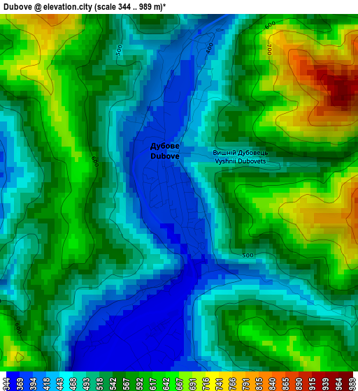 Dubove elevation map