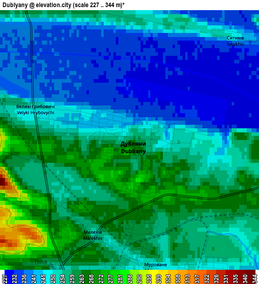 Dublyany elevation map