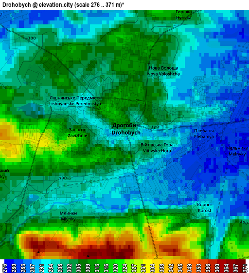 Drohobych elevation map