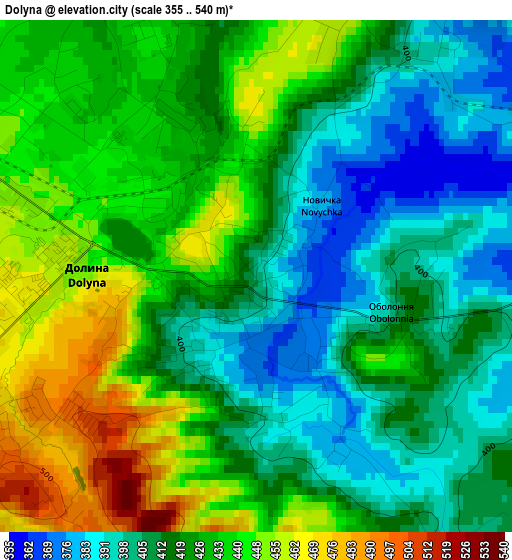 Dolyna elevation map