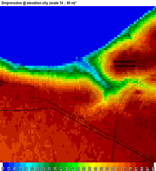 Dniprorudne elevation map