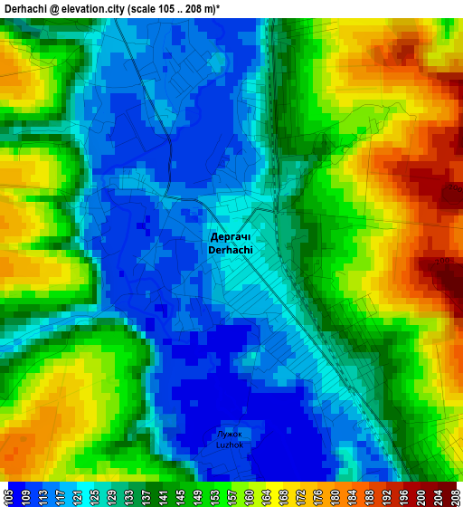 Derhachi elevation map