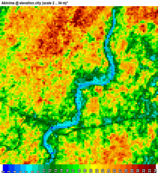 Akinima elevation map