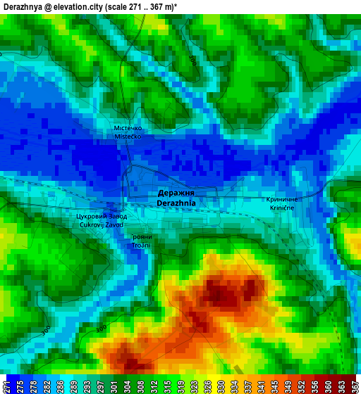 Derazhnya elevation map