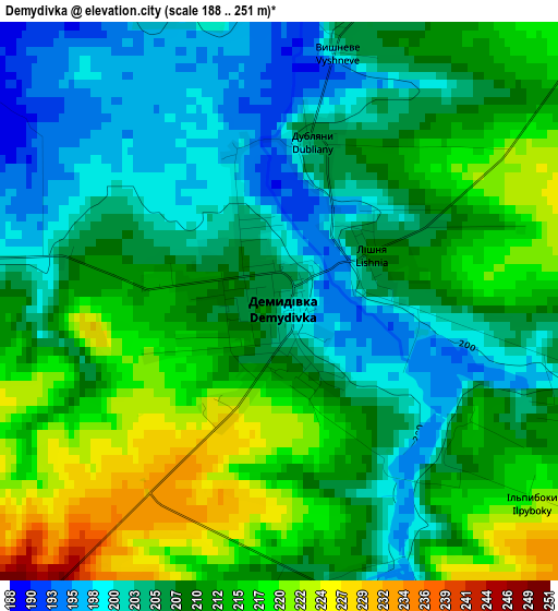 Demydivka elevation map