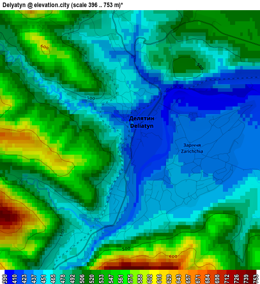 Delyatyn elevation map