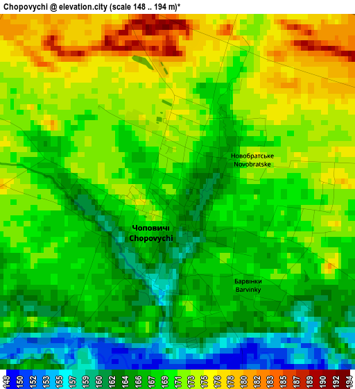 Chopovychi elevation map