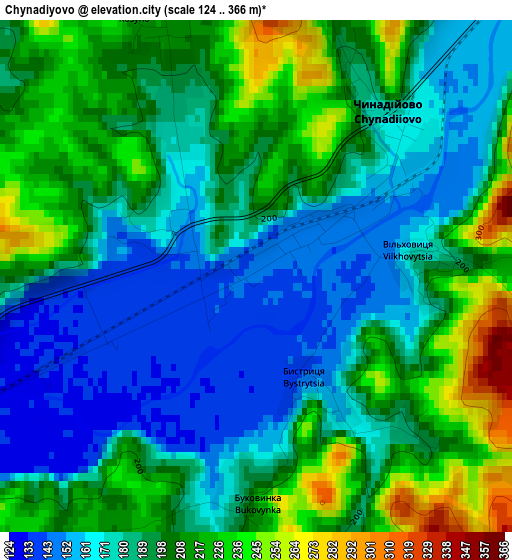 Chynadiyovo elevation map