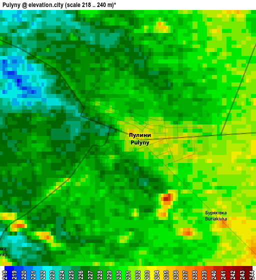 Pulyny elevation map