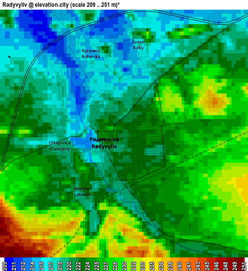 Radyvyliv elevation map