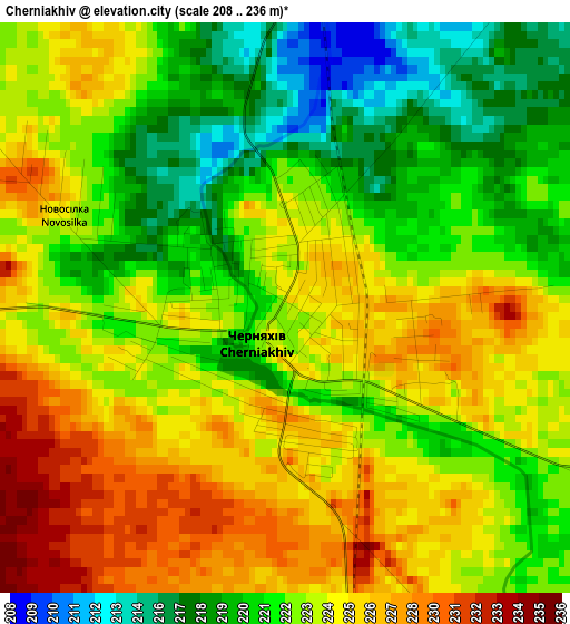 Cherniakhiv elevation map