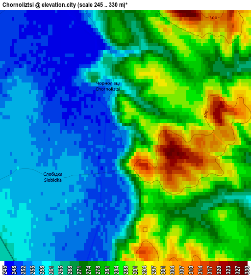 Chornoliztsi elevation map