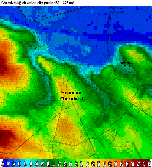 Chernivtsi elevation map