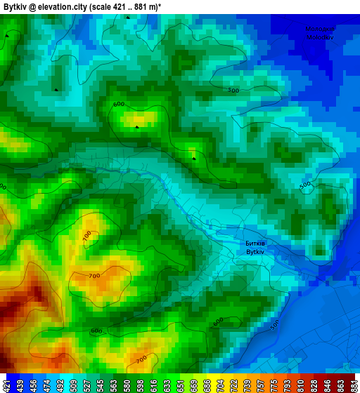 Bytkiv elevation map