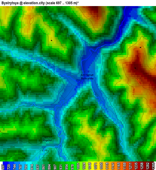 Bystrytsya elevation map