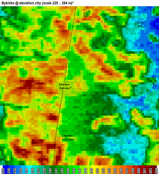 Bykivka elevation map