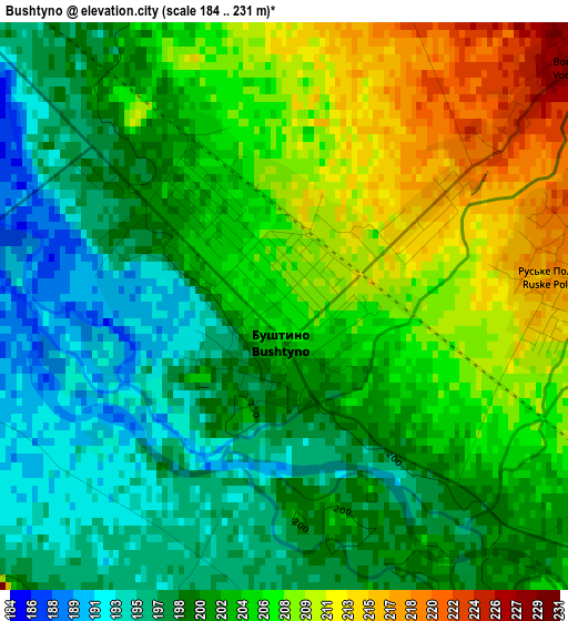 Bushtyno elevation map