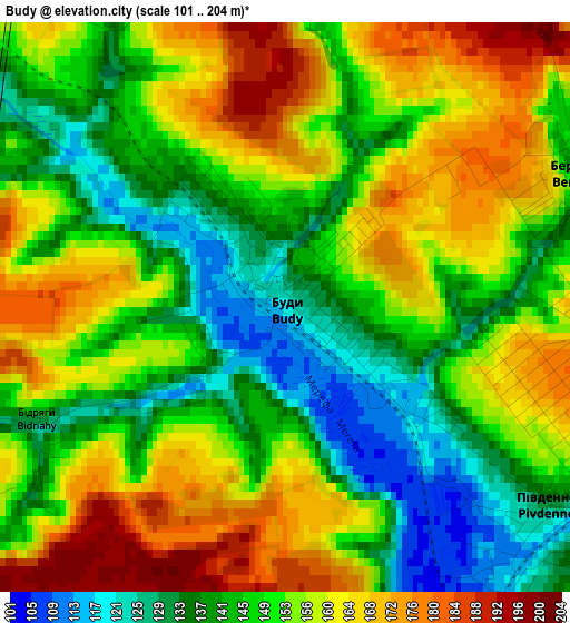 Budy elevation map