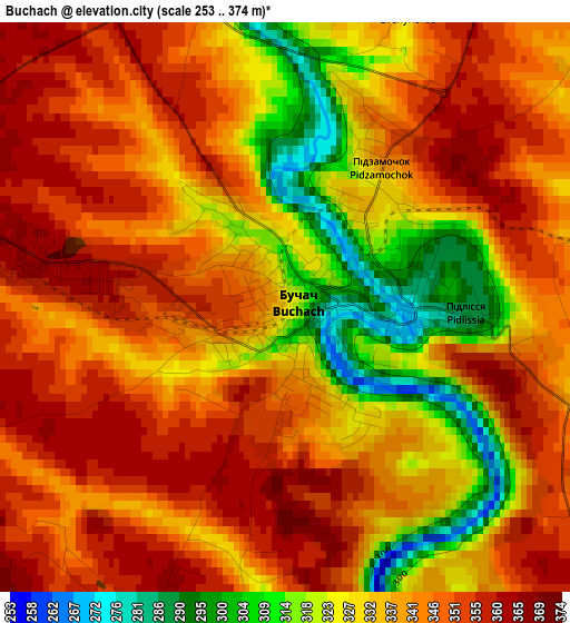 Buchach elevation map