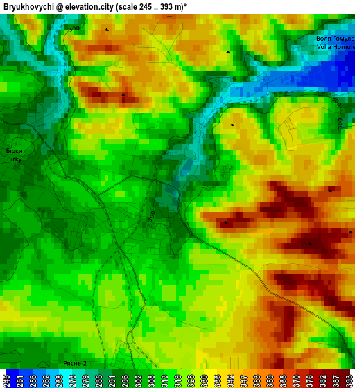 Bryukhovychi elevation map