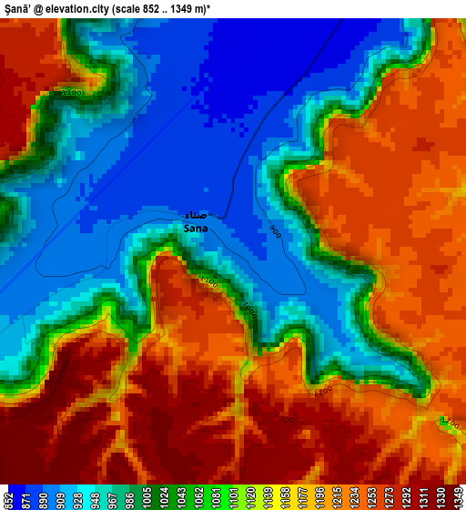 Şanā’ elevation map