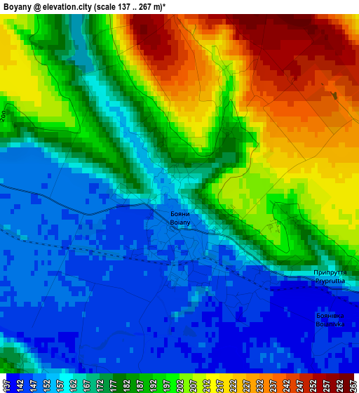 Boyany elevation map