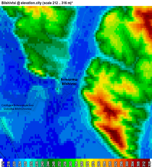 Bilshivtsi elevation map