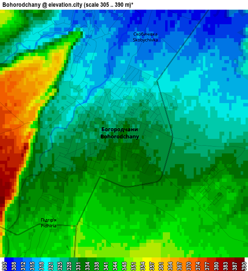 Bohorodchany elevation map