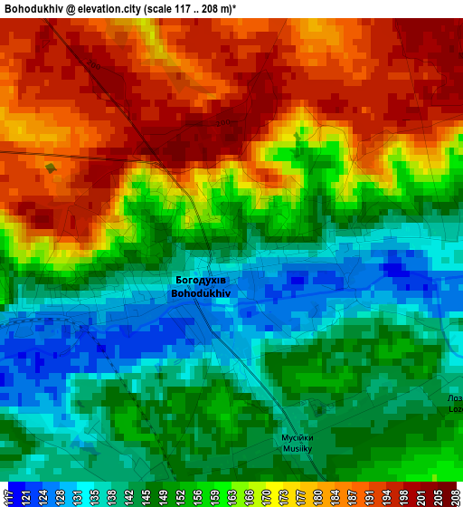 Bohodukhiv elevation map