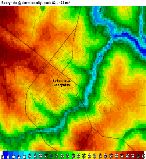 Bobrynets elevation map