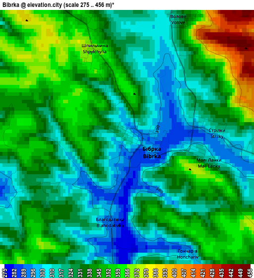 Bibrka elevation map