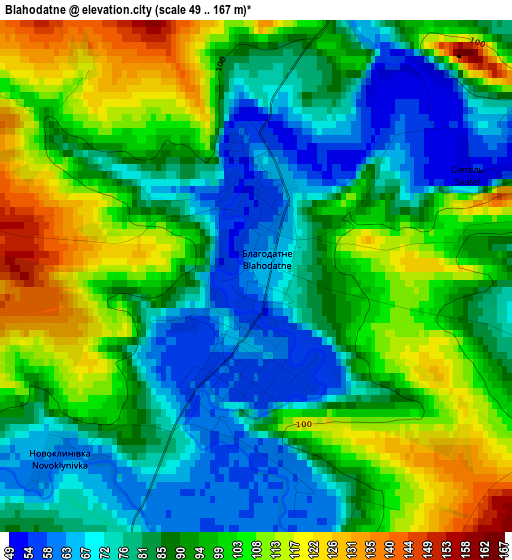 Blahodatne elevation map