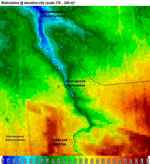 Blahodatne elevation map