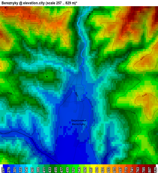 Bereznyky elevation map